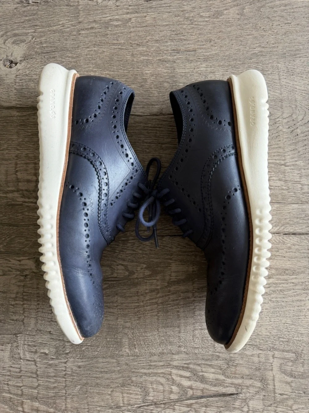 Cole Haan ZeroGrand Wingtip Oxford Navy Leather Shoes Men’s 7.5M - Picture 3 of 15